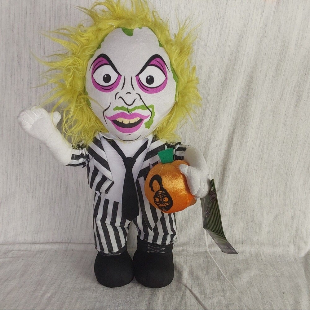 Gemmy Beetlejuice 17" Halloween Greeter Plush Holding Pumpkin 2024 NWT